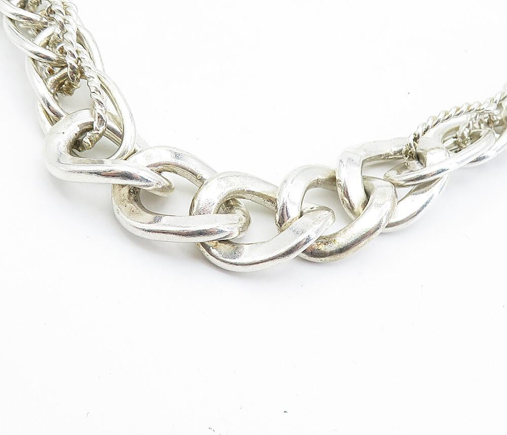 MEXICO 925 Sterling Silver  Vintage Shiny Twist Link Chain Necklace  NE1170