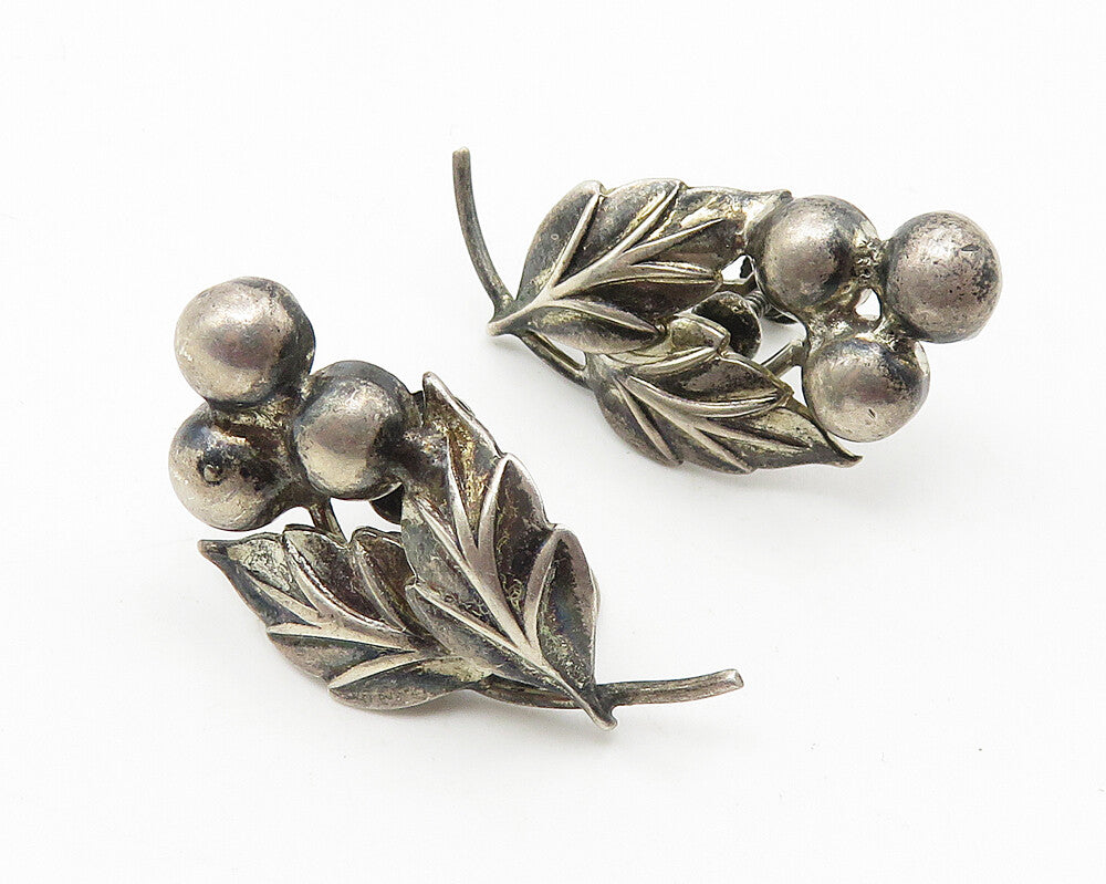 925 Sterling Silver  Vintage Dark Tone Grapes Motif Non Pierce Earrings EG5802