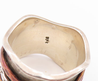 925 Sterling Silver Vintage Ring Brutalist Carved Spinning Rings SZ 8.5  RG32301