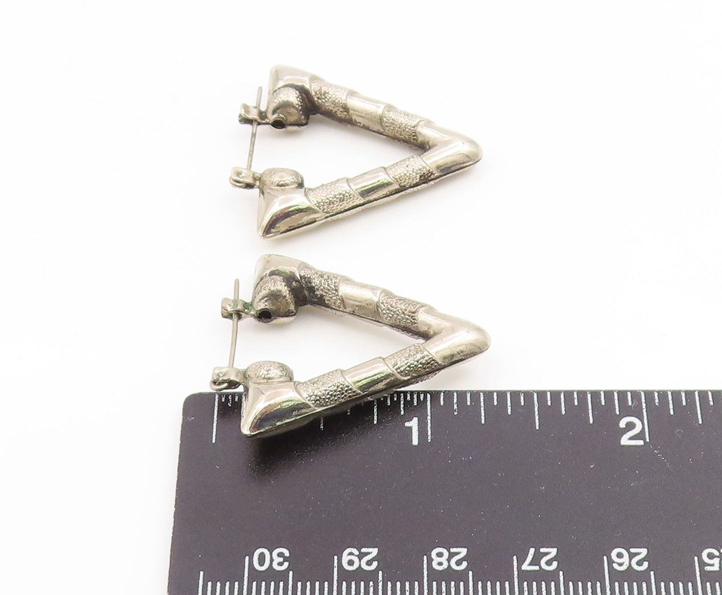 925 Sterling Silver Vintage Earrings Modernist Geometric Triangle Hoops  EG14187