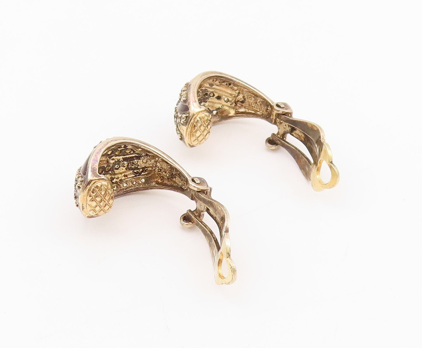 925 Sterling Silver Vintage Earrings Gold Plated Enameled Topaz Bands  EG13615