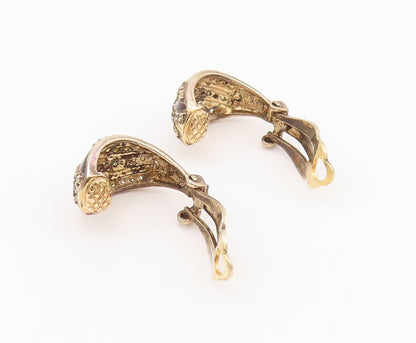 925 Sterling Silver Vintage Earrings Gold Plated Enameled Topaz Bands  EG13615