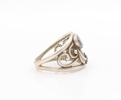 925 Sterling Silver Vintage Ring WHEELER Hematite Floral Design  Sz 6.5  RG33421