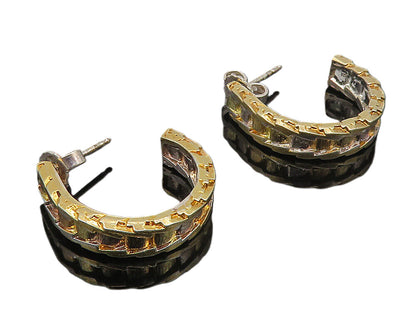 925 Sterling Silver  Vintage Shiny Two Tone Pattern JHoop Earrings  EG5524