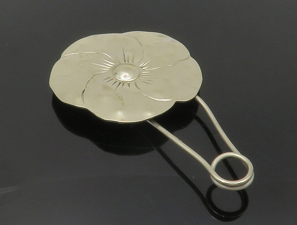 925 Sterling Silver  Vintage Shiny Hammered Single Flower Brooch Pin  BP4591