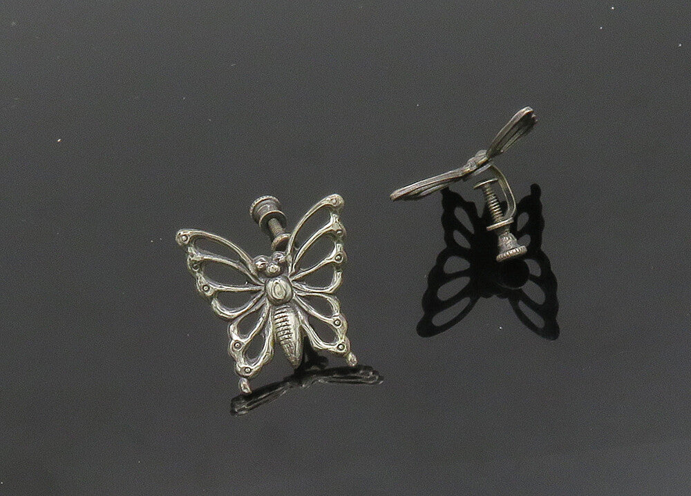 925 Sterling Silver  Vintage Dark Tone Butterfly Non Pierce Earrings  EG9857