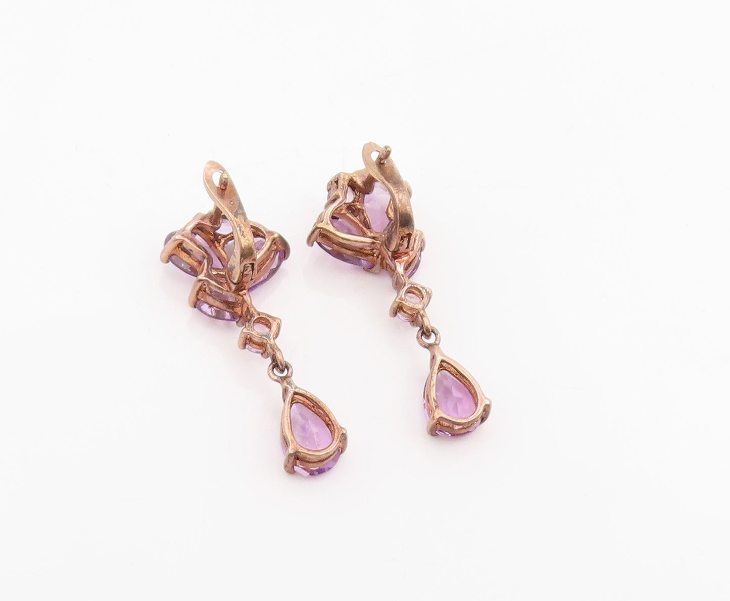 925 Sterling Silver Vintage Earrings Gold Plated Real Amethyst Cluster  EG13836