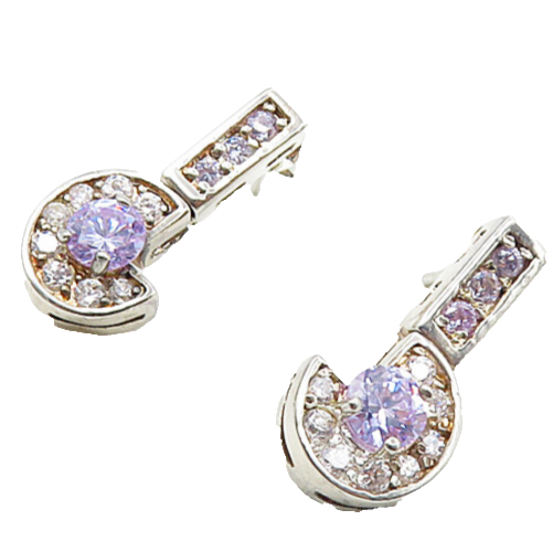 925 Sterling Silver  Vintage Shiny Purple Cubic Zirconia Drop Earrings  EG4846
