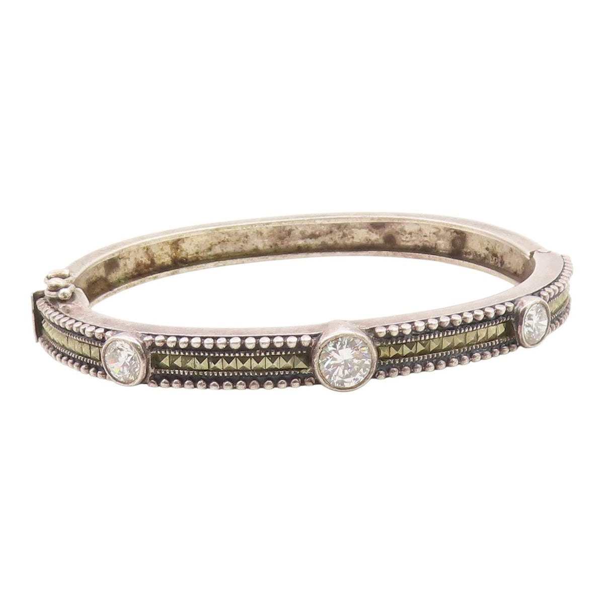 JUDITH JACK 925 Silver  Vintage Two Tone Beaded Cubic Zirconia Bracelet BT9530