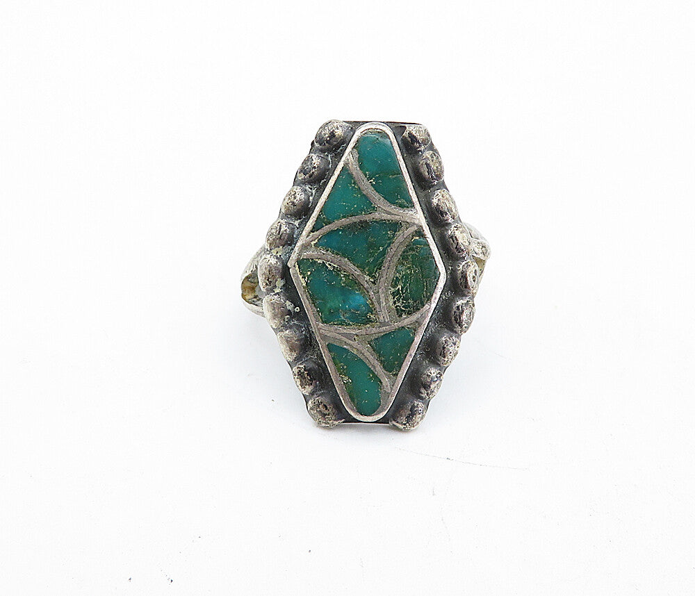 NAVAJO 925 Sterling Silver  Vintage Antique Turquoise Band Ring Sz 5.5  RG4666