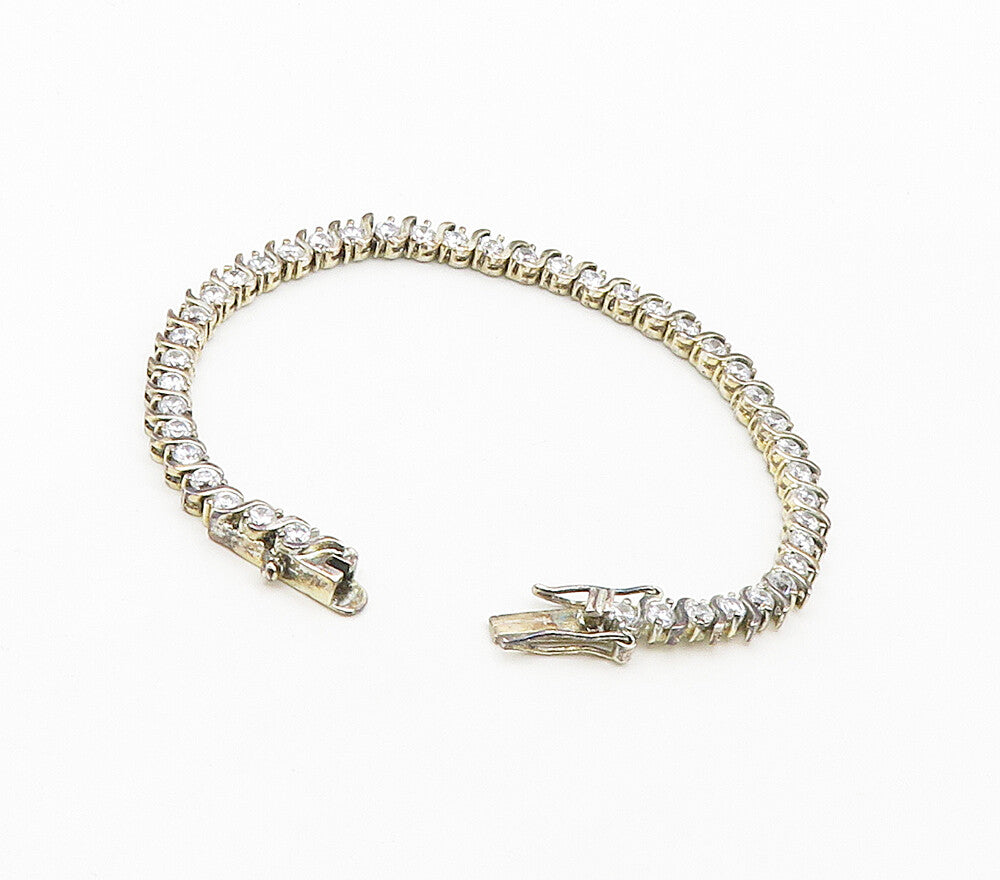 925 Sterling Silver  Round Cut Cubic Zirconia S Swirl Chain Bracelet  BT6468