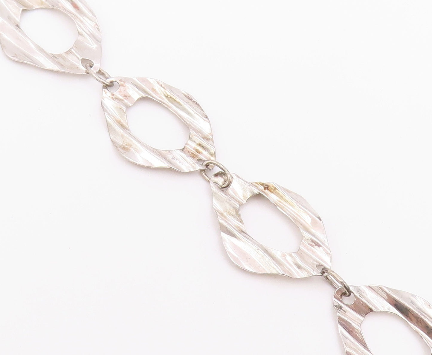 925 Sterling Silver  Vintage Shiny Sculpted Link Chain Bracelet  BT6515