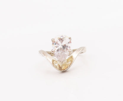 925 Sterling Silver Vintage Ring Swirled Shank Drop Cut CZ  Sz 6  RG28308