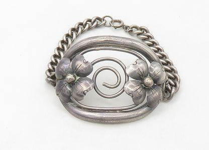 925 Sterling Silver  Vintage Antique Floral Open Spiral Chain Bracelet  BT8521