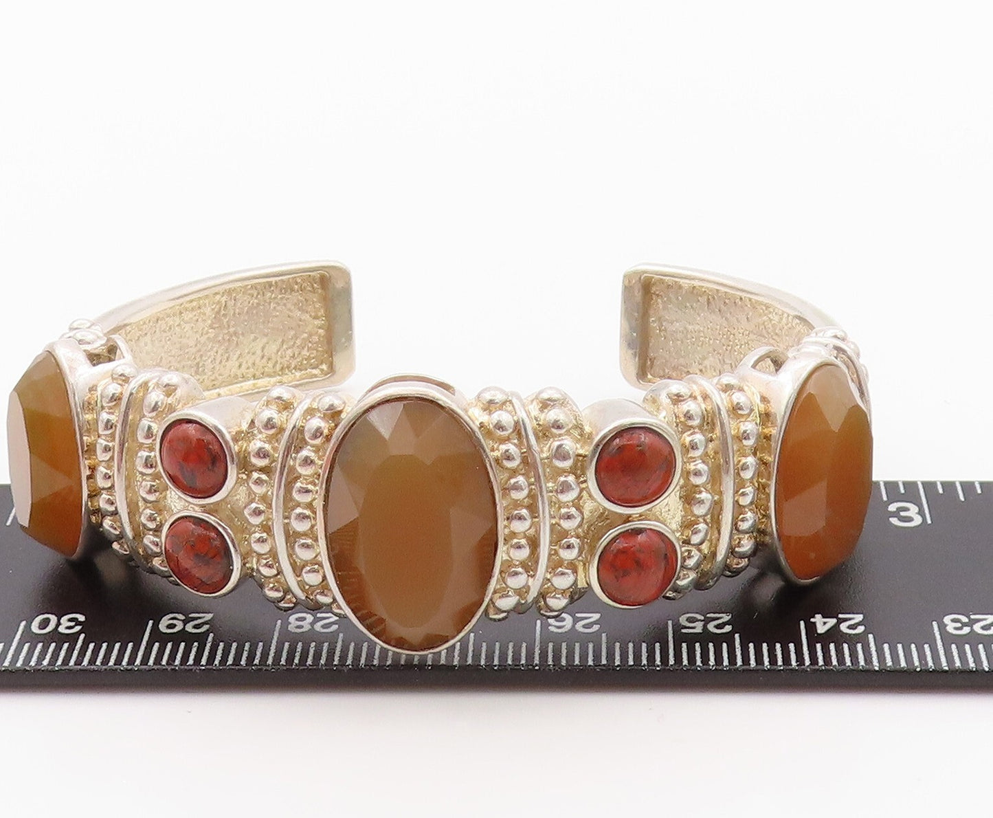 925 Sterling Silver Vintage Bracelet WHITNEY KELLY Gemstone Carved Cuff  BT11082