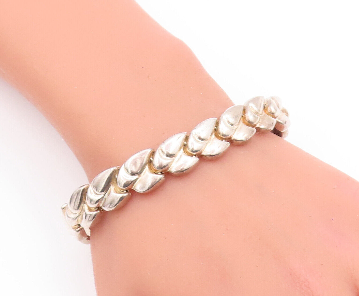 925 Sterling Silver Vintage Bracelet Brutalist Carved Puffed Design  BT10644