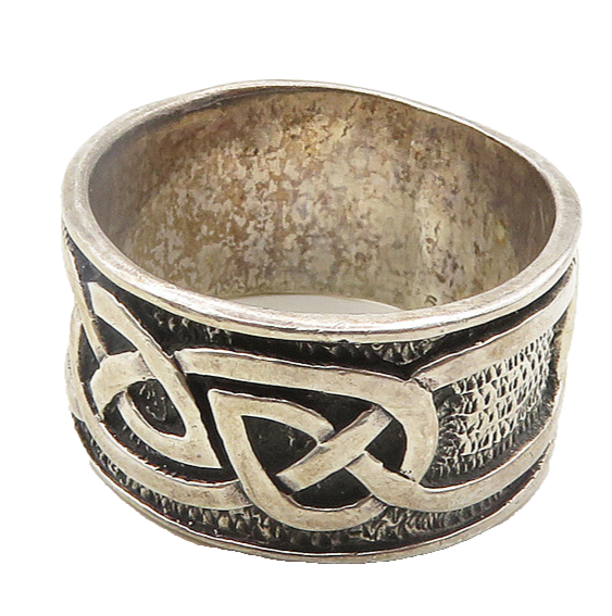 925 Sterling Silver  Vintage Celtic Knot Oxidized Band Ring Sz 10  RG19050