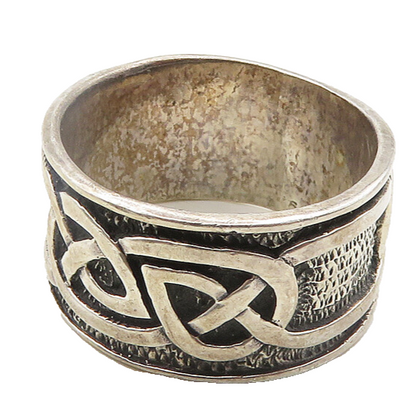 925 Sterling Silver  Vintage Celtic Knot Oxidized Band Ring Sz 10  RG19050