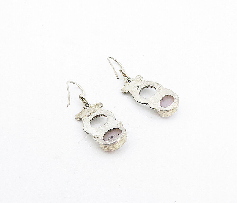 925 Sterling Silver  Vintage Cabochon Cut Agate Twist Dangle Earrings  EG3716
