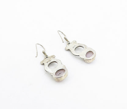 925 Sterling Silver  Vintage Cabochon Cut Agate Twist Dangle Earrings  EG3716