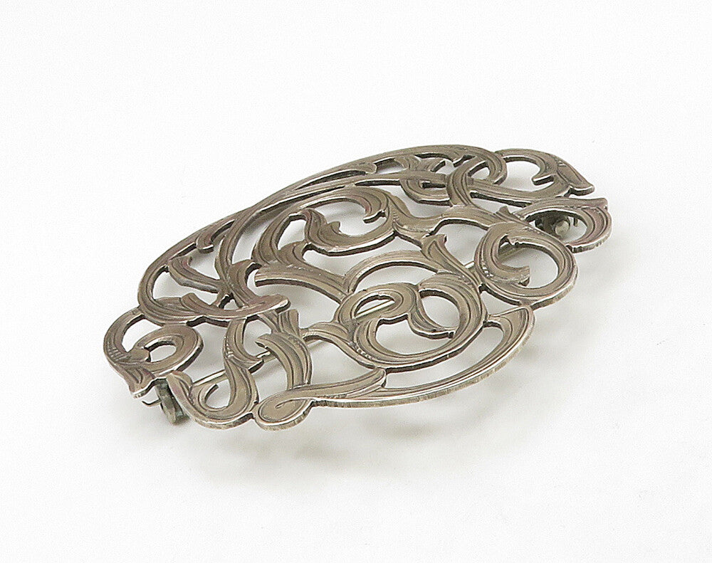 SALMAN 925 Silver  Vintage Shiny Swirl Vine Open Design Brooch Pin  BP6386