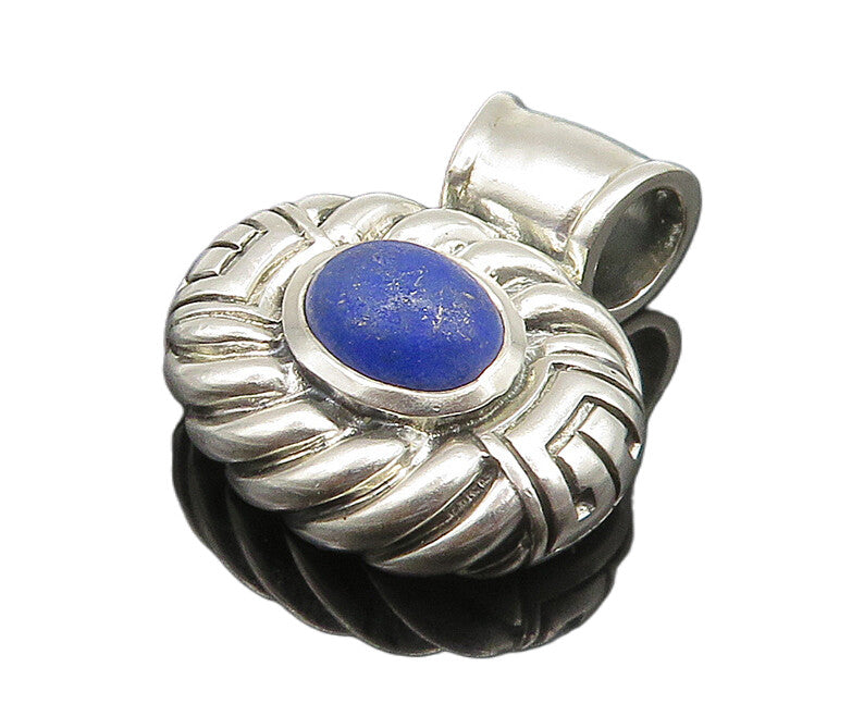 925 Sterling Silver  Vintage Cabochon Lapis Lazuli Oval Swirl Pendant  PT19327
