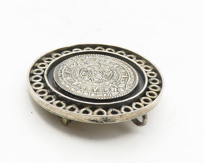 AVG MEXICO 925 Silver  Vintage Mayan Aztec Sun Calendar Brooch Pin  BP4016