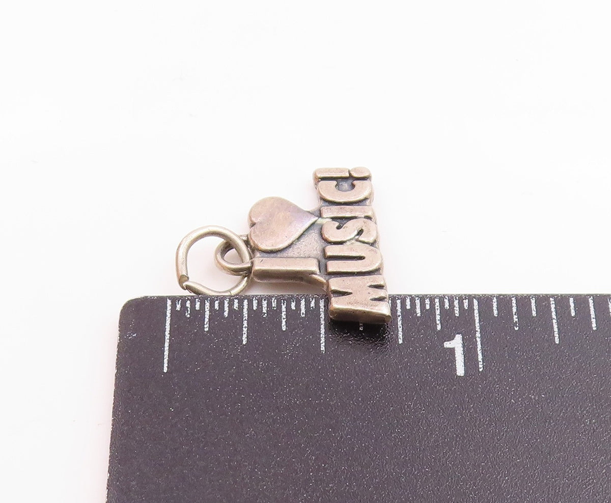 925 Sterling Silver  Vintage Shiny Heart I Love Music Pendant  PT19174