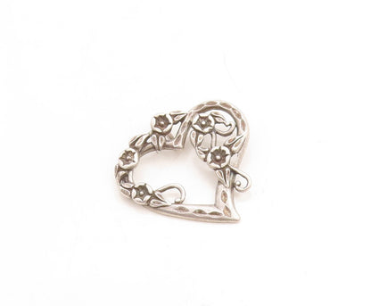 925 Sterling Silver Vintage Pendant Dark Tone Cutout Floral Heart  PT23753