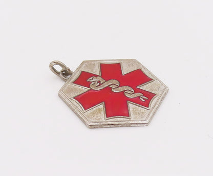 925 Sterling Silver  Vintage Mini Medical Alert Blood Allergy Pendant  PT22150