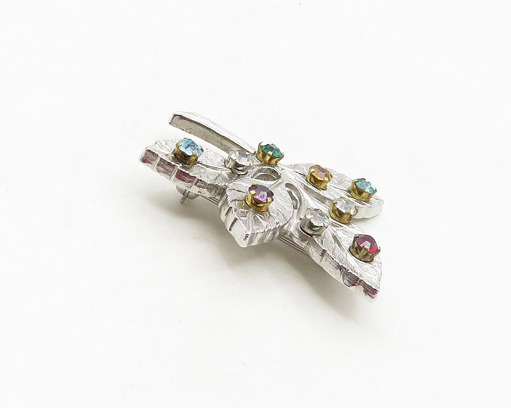 ANSON 925 Silver  Vintage Topaz Amethyst Citrine Shiny Leaf Brooch Pin  BP6770