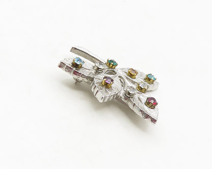 ANSON 925 Silver  Vintage Topaz Amethyst Citrine Shiny Leaf Brooch Pin  BP6770