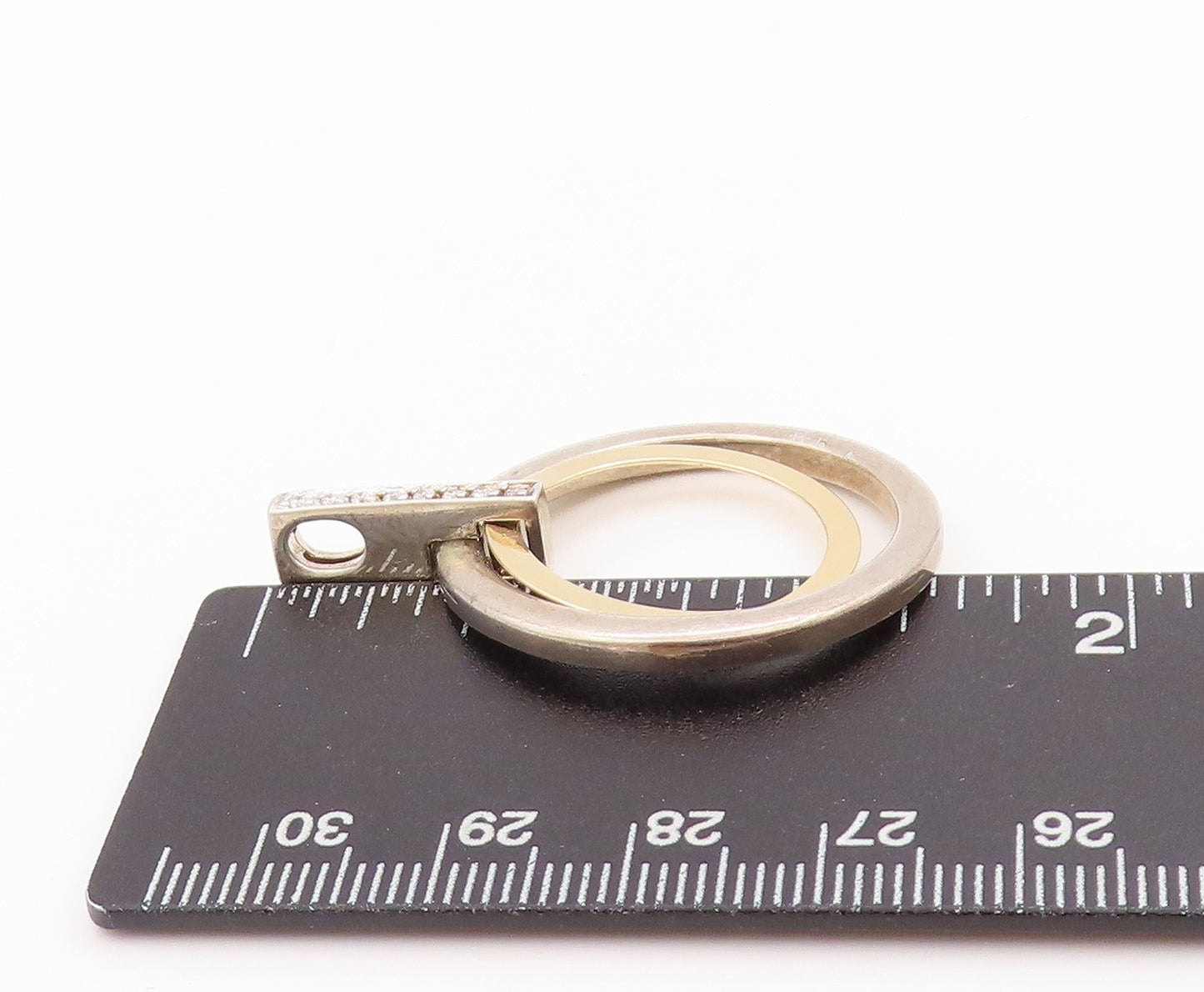 14k Gold 925 Sterling Silver Vintage Pendant Diamonds Inlay Double Rings PT24394