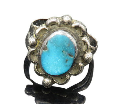 SOUTHWESTERN 925 Sterling Silver Vintage Turquoise Floral Band Ring Sz 8 RG16689