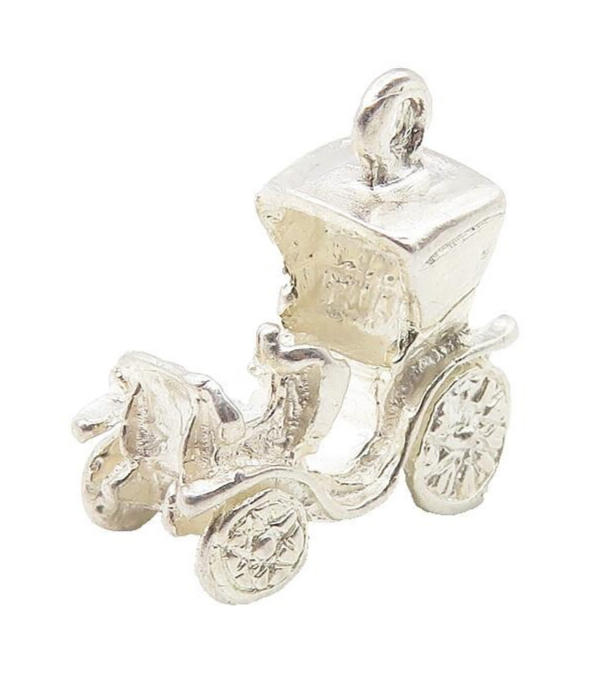 925 Sterling Silver  Vintage Shiny Old Fashioned Carriage Pendant  PT8139