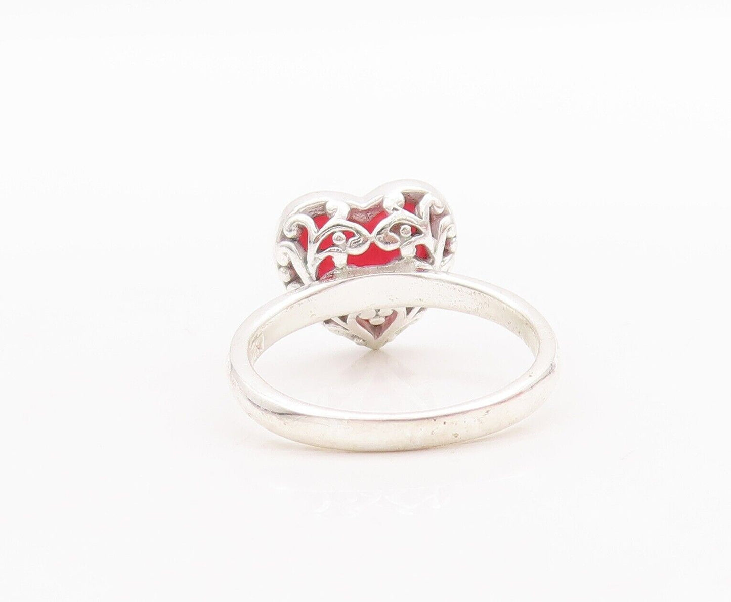 925 Sterling Silver Vintage Ring Minimalist Heart Inlay Gemstone  Sz 9  RG28633