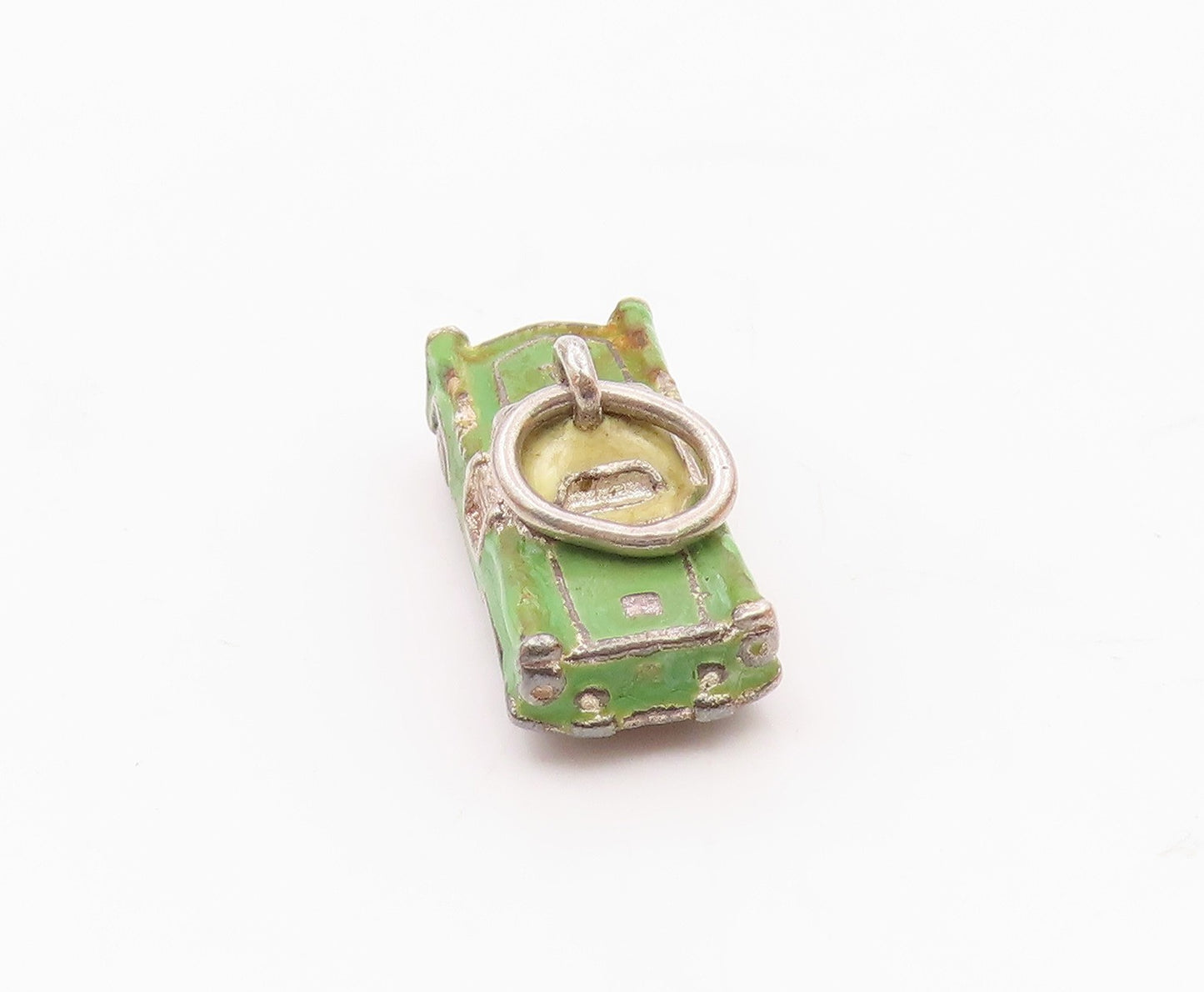 925 Silver  Vintage Green & Yellow Enamel Old Fashion Car Pendant  PT19872