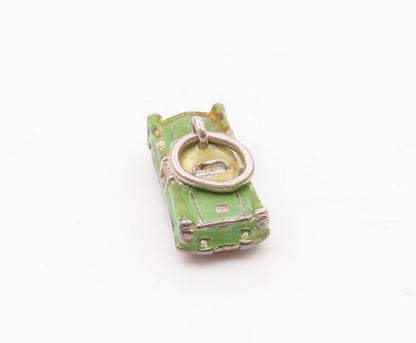 925 Silver  Vintage Green & Yellow Enamel Old Fashion Car Pendant  PT19872