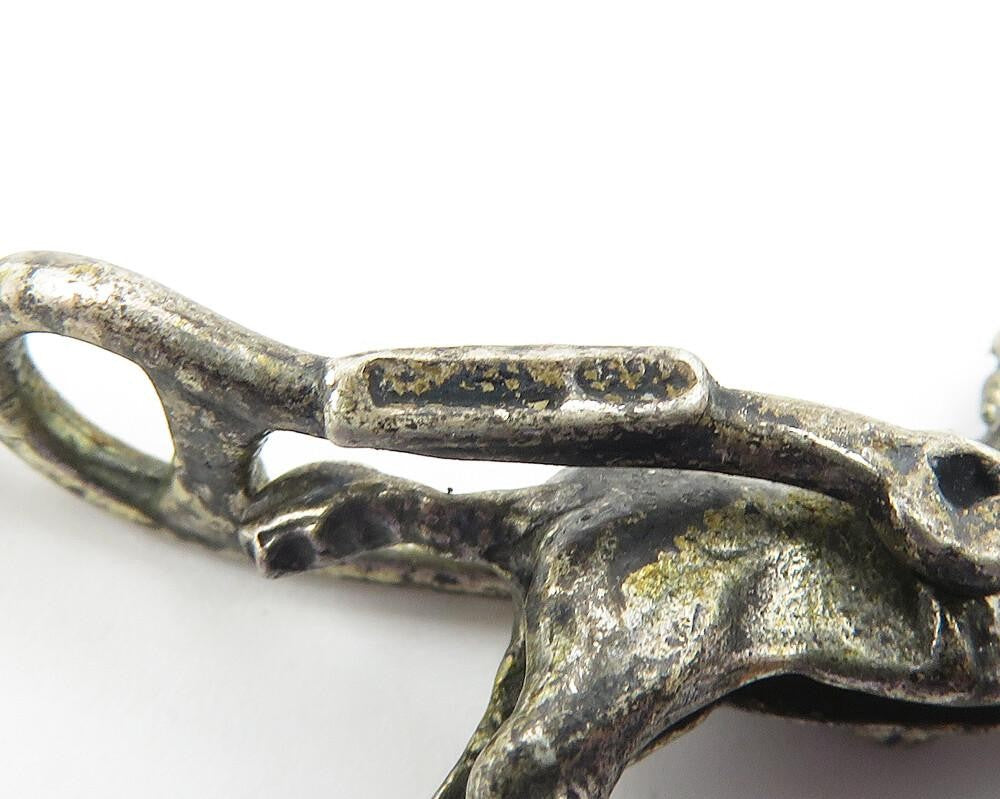 925 Sterling Silver  Vintage Petite Oxidized Carriage Horse Pendant  PT8485
