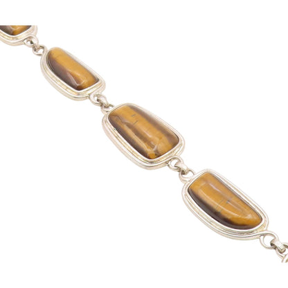 WHITNEY KELLY 925 Silver  Vintage Unique Tiger's Eye Chain Bracelet  BT9448