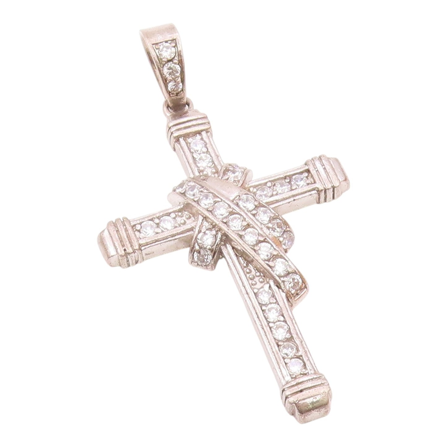 925 Silver  Vintage Cubic Zirconia Wrapped Religious Cross Pendant  PT20499