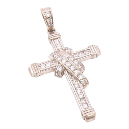 925 Silver  Vintage Cubic Zirconia Wrapped Religious Cross Pendant  PT20499