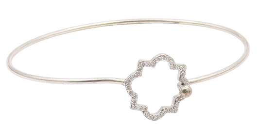925 Sterling Silver  Shiny Topaz Open Flower Motif Bangle Bracelet  BT5254