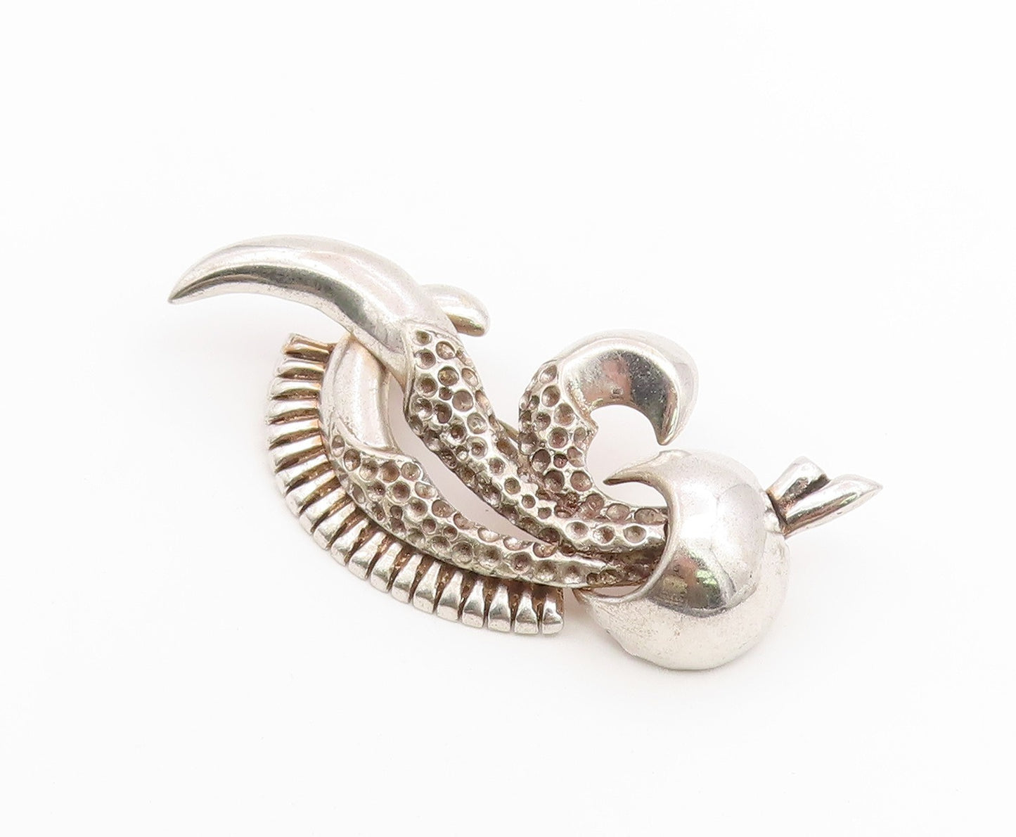 925 Sterling Silver Vintage Brooch Pin Modernist Solid Textured Swirl  BP12665