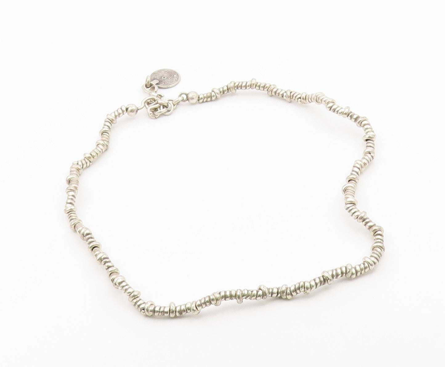925 Sterling Silver  Vintage Engraved Disc Beaded Rope Necklace  NE3982