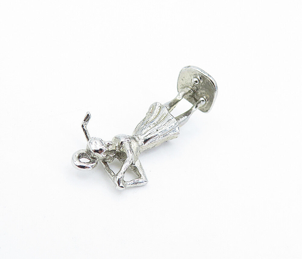 925 Sterling Silver  Vintage Petite Shiny Woman Playing Golf Pendant  PT4941