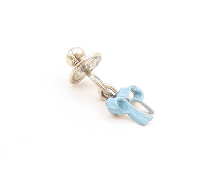 925 Sterling Silver Vintage Pendant Enameled Baby Pacifier Bow Charm  PT24634