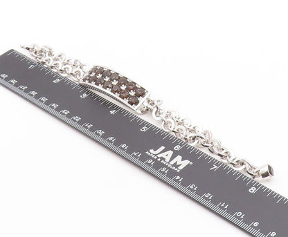 925 Sterling Silver Vintage Bracelet PIANEGONDA Round Smoky Quartz  BT11181