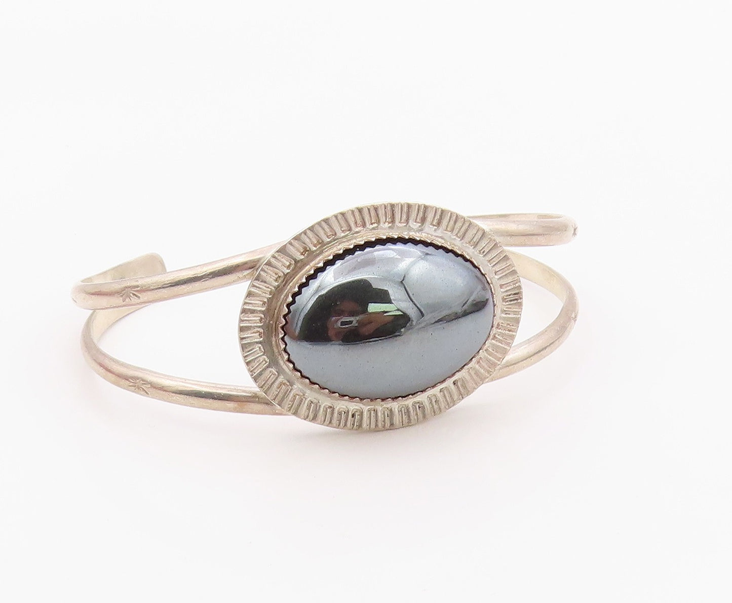 925 Sterling Silver Vintage Bracelet NAVAJO STANLEY BAIN Hematite Cuff  BT12099