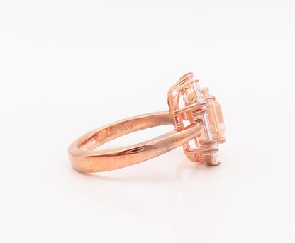 925 Sterling Silver Vintage Ring Rose Gold Plated Square 2 Tone CZ Sz 7  RG29320